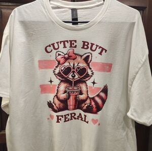 Gildan White XLarge Cute But Feral Raccoon